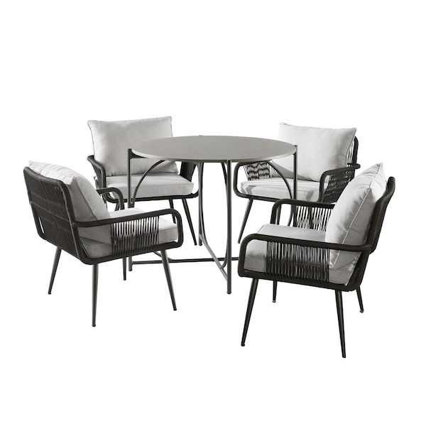 Alaterre Furniture Andover All-Weather Outdoor Bistro Set with Four Rope Chairs and 30" H Bistro Table AWWK0225KK - main
